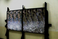 Acrylic on Military Fabric ( The white acrylic staints are marks left behind during the drying process of the 21,000 pcs of toy soldiers) Photo credit: Boxtype Production