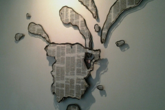  Title: Diary 15: Barcelona-Spain / Cauerized bible page on laser cut glass / Size: Variable Dimensions / Year: 2014
