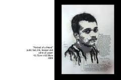 Title: Portrait of a friend / Medium: Pubic hair, ink, booger and urine on paper / Size: 1,5 x 2 ft (46 x 61 cm)