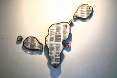 Diary 17: Metropolitan Ave. cauterized bible pages on laser cut glass Variable Dimension 2014